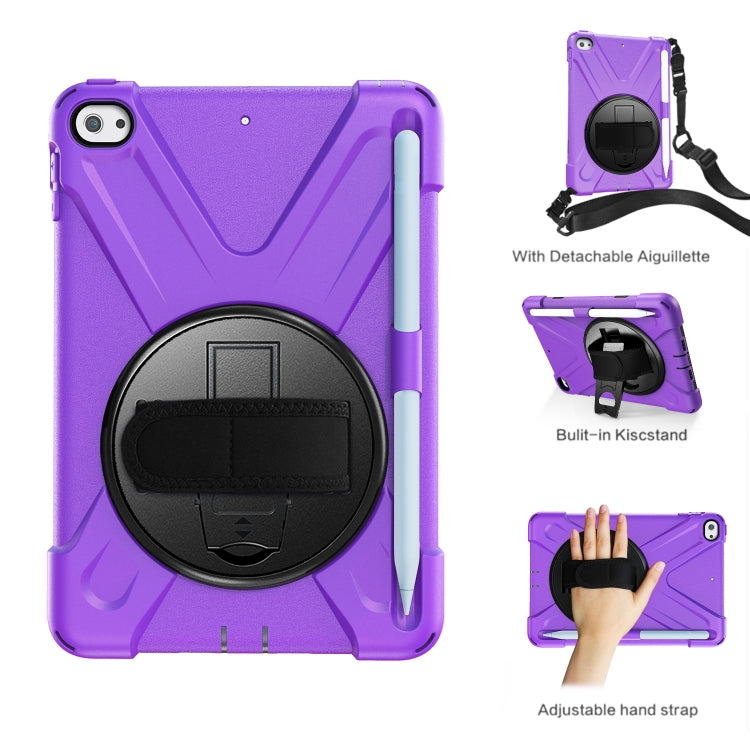 For iPad Mini 5 360 Degree Rotation Silicone Protective Cover with Holder & Hand Strap & Long Strap & Pencil Slot