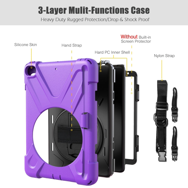 For iPad Mini 5 360 Degree Rotation Silicone Protective Cover with Holder & Hand Strap & Long Strap & Pencil Slot