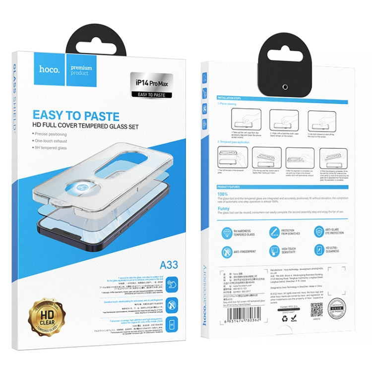 For iPhone 14 Pro Max hoco A33 Easy Stick Box Full Screen HD Tempered Film