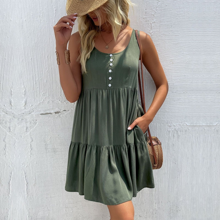 Sleeveless Casual Dress Sling Green Loose Dress, Size: