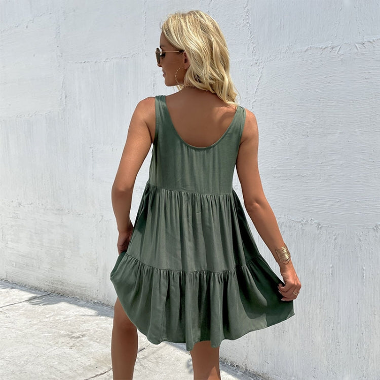 Sleeveless Casual Dress Sling Green Loose Dress, Size: