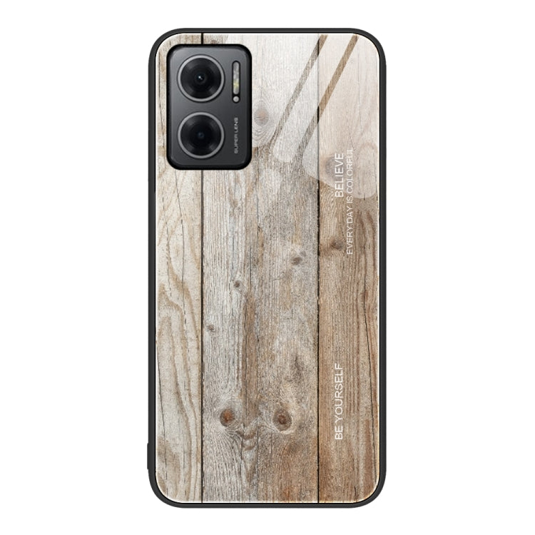 For Xiaomi Redmi Note 11E Wood Grain Glass Protective Case