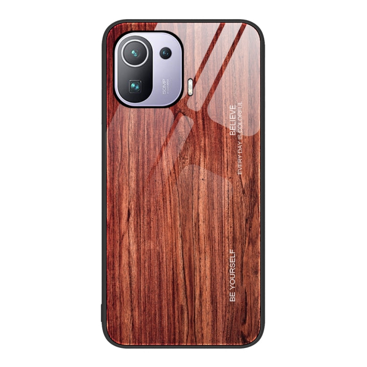 For Xiaomi Mi 11 Pro Wood Grain Glass Protective Case