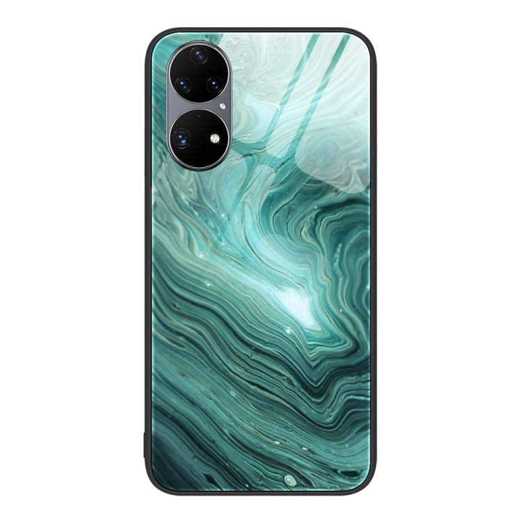 For Huawei P50 Pro Marble Pattern Glass Protective Phone Case