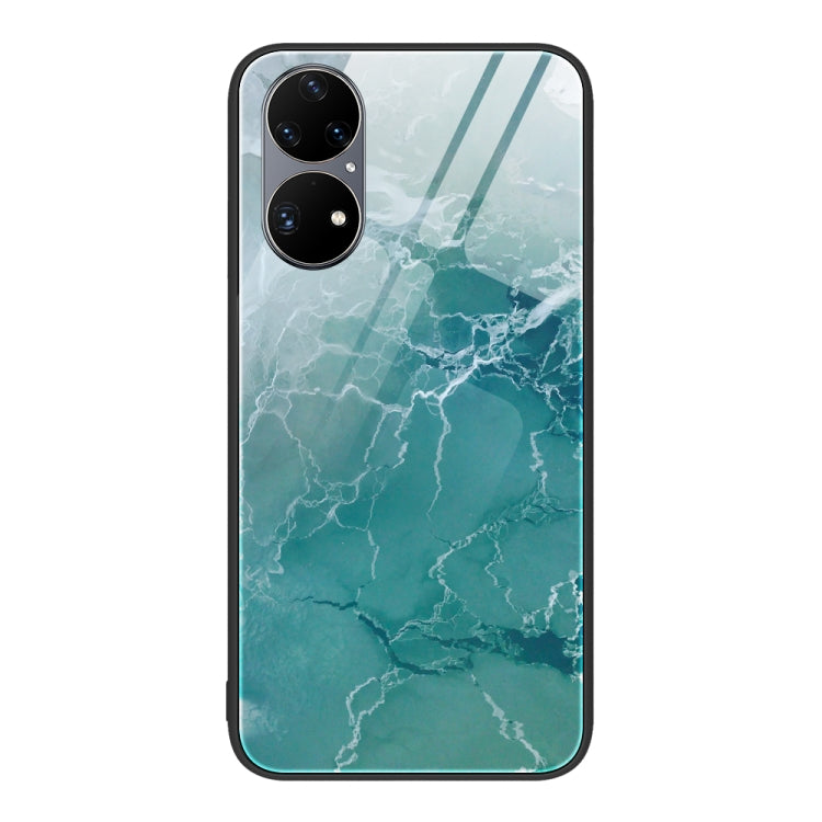 For Huawei P50 Pro Marble Pattern Glass Protective Phone Case