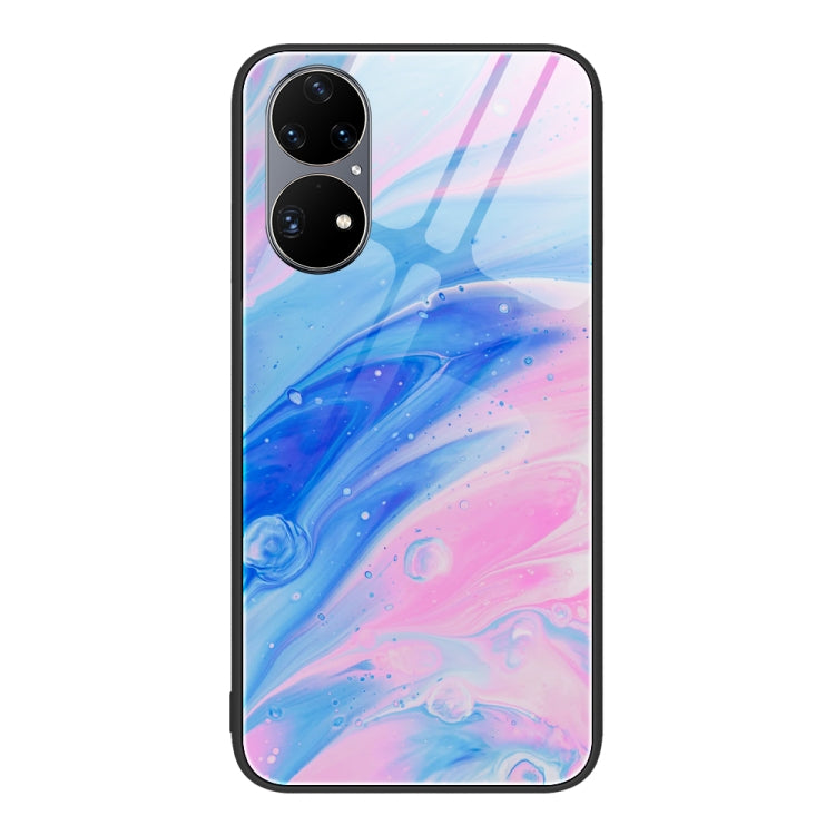 For Huawei P50 Pro Marble Pattern Glass Protective Phone Case