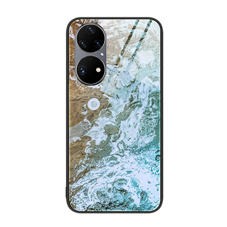 For Huawei P50 Pro Marble Pattern Glass Protective Phone Case
