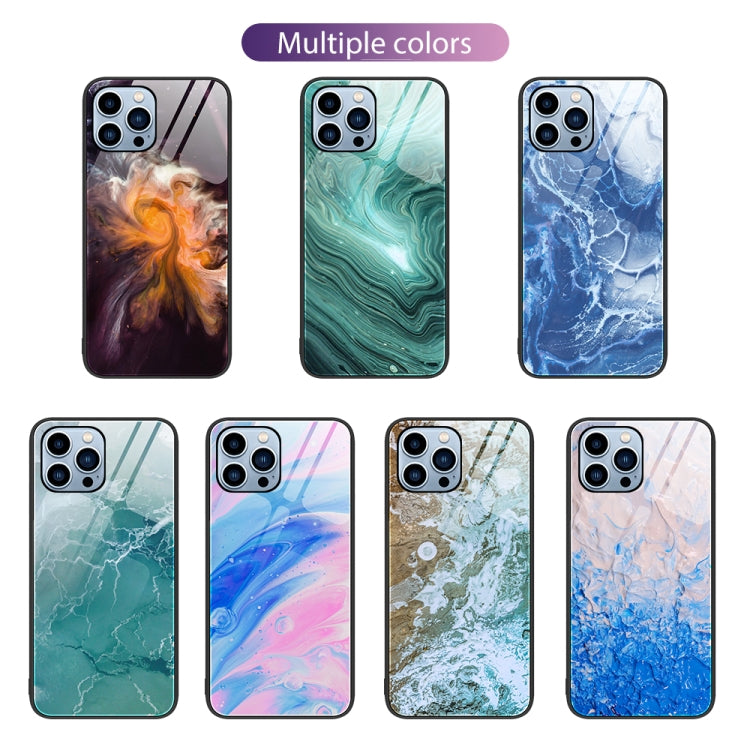For iPhone 14 Pro Max Marble Pattern Glass Protective Phone Case