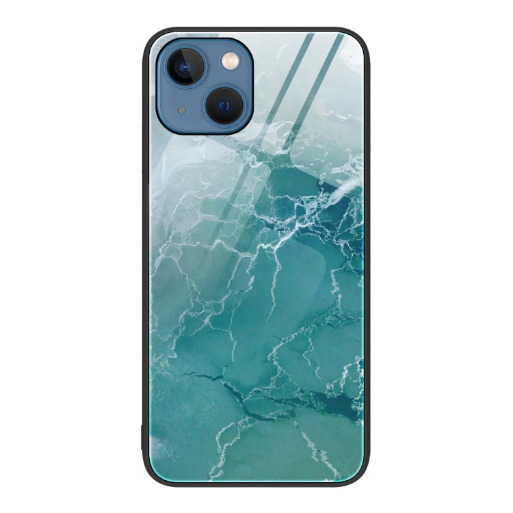For iPhone 14 Marble Pattern Glass Protective Phone Case