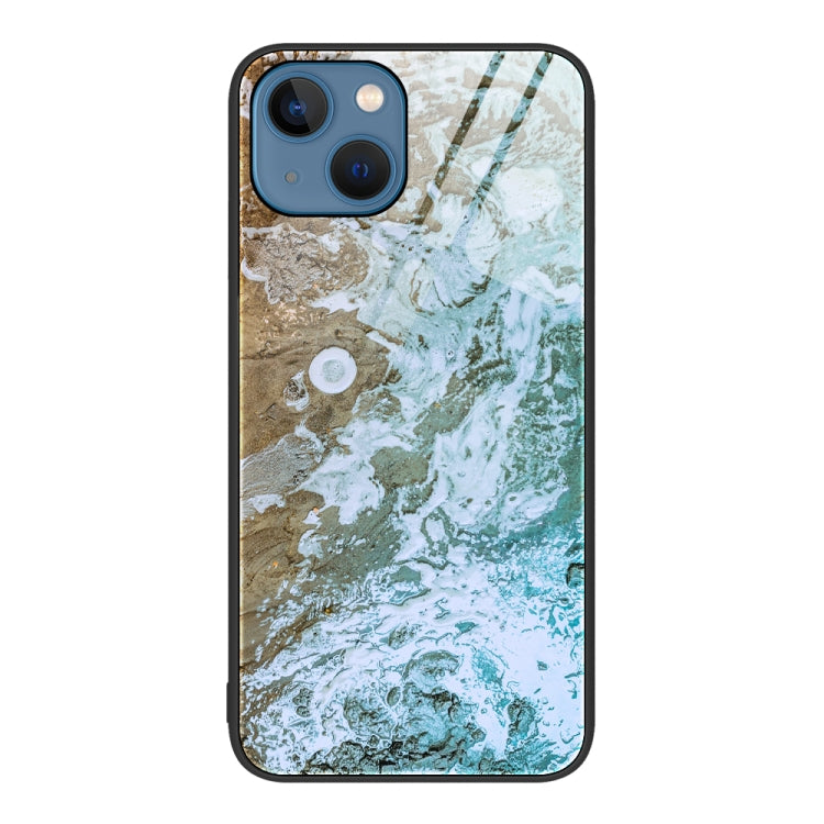 For iPhone 14 Marble Pattern Glass Protective Phone Case