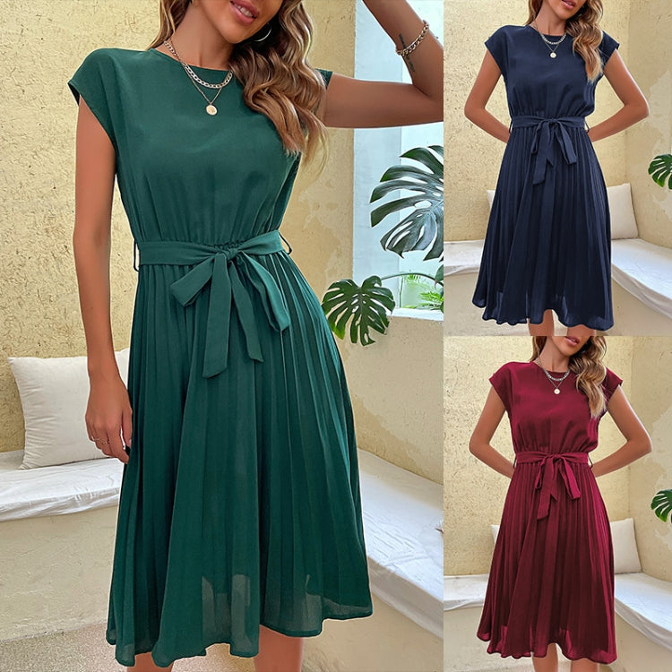 Summer Lace-up Pleated Dress, Size: