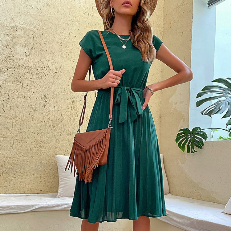 Summer Lace-up Pleated Dress, Size: