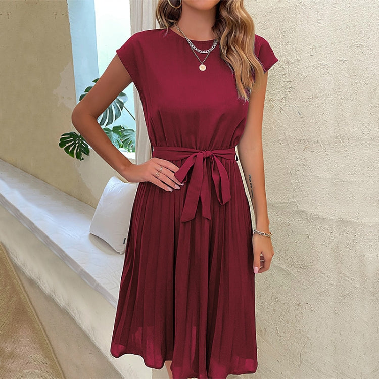 Summer Lace-up Pleated Dress, Size: