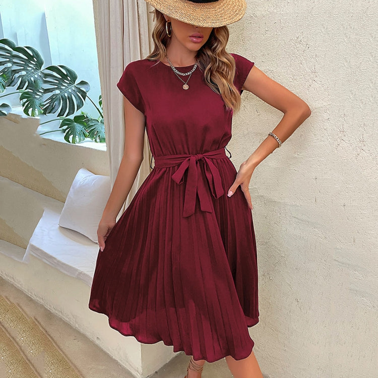 Summer Lace-up Pleated Dress, Size: