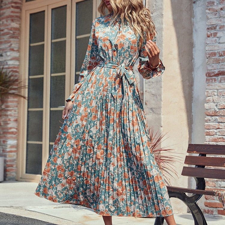 Slim Fit Long-sleeved Pleated Turtleneck Dress, Size: