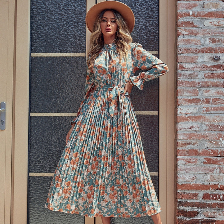 Slim Fit Long-sleeved Pleated Turtleneck Dress, Size: