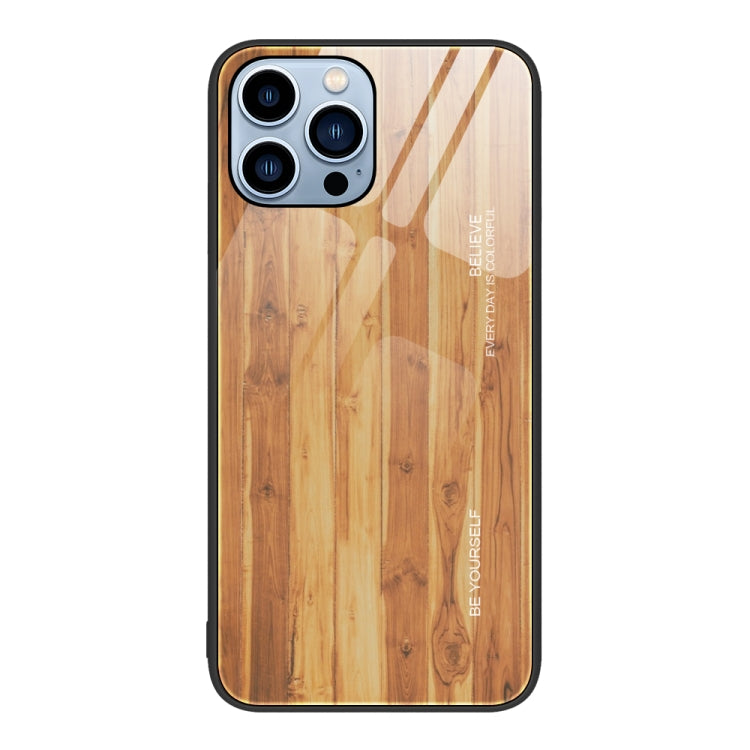 For iPhone 13 Pro Max Wood Grain Glass Protective Case