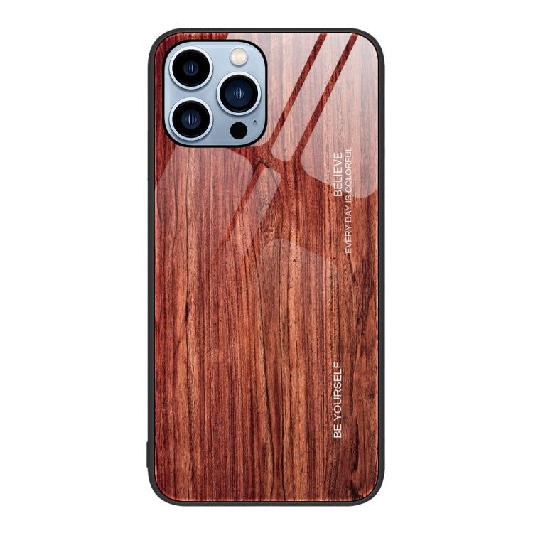 For iPhone 13 Pro Max Wood Grain Glass Protective Case