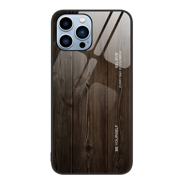For iPhone 13 Pro Wood Grain Glass Protective Case