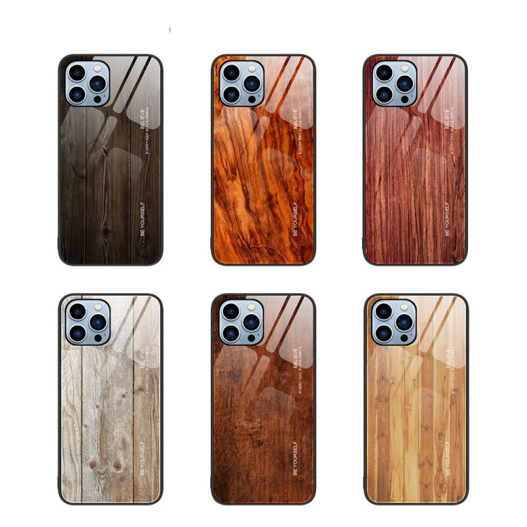 For iPhone 13 Pro Wood Grain Glass Protective Case