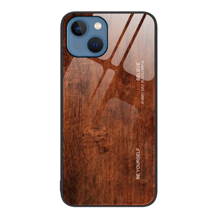 For iPhone 13 Wood Grain Glass Protective Case