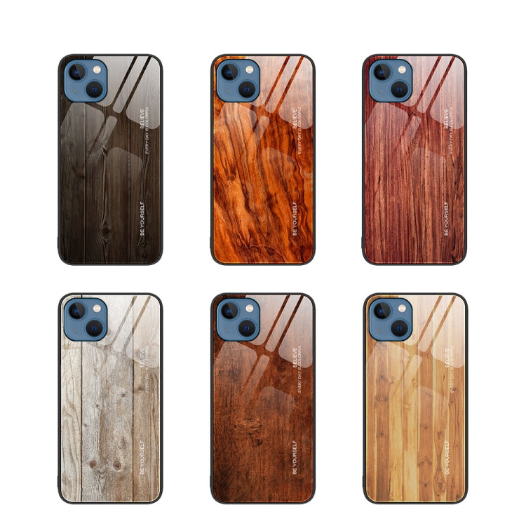 For iPhone 13 Wood Grain Glass Protective Case