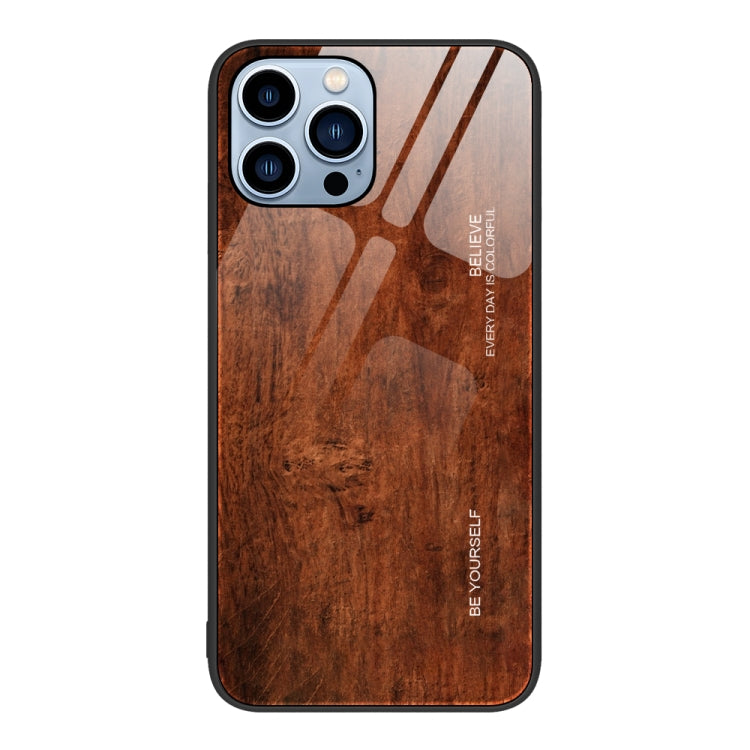 For iPhone 14 Pro Wood Grain Glass Protective Case