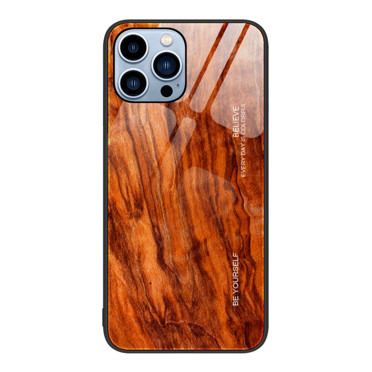 For iPhone 14 Pro Wood Grain Glass Protective Case