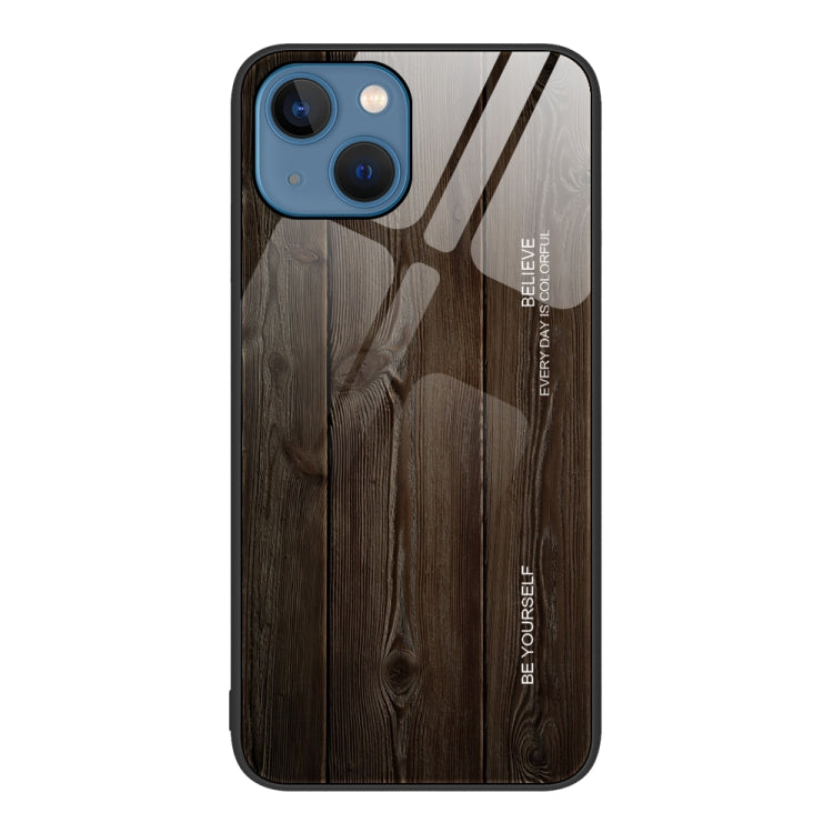 For iPhone 14 Wood Grain Glass Protective Case