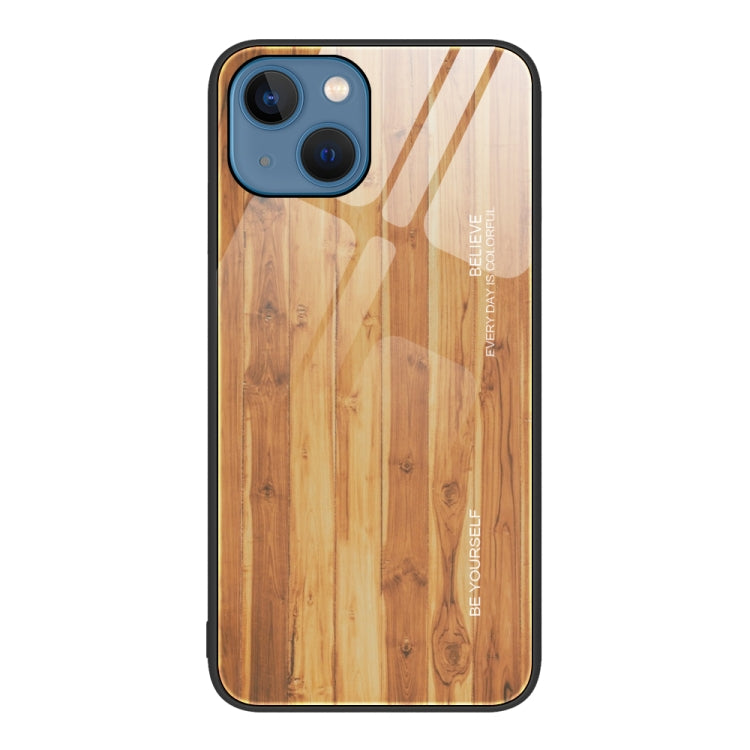 For iPhone 14 Wood Grain Glass Protective Case
