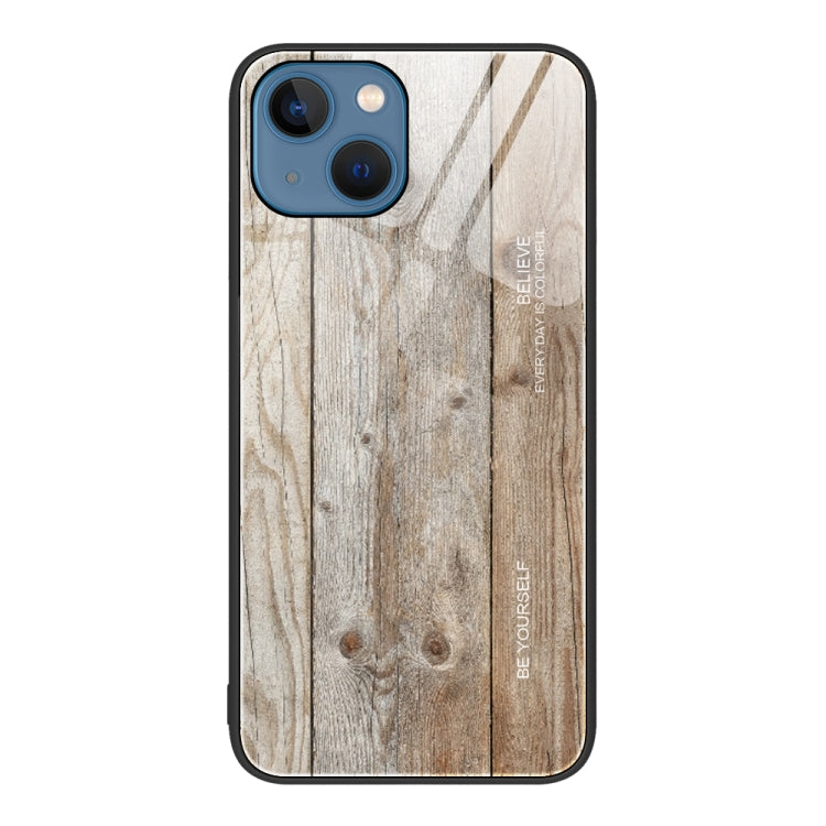 For iPhone 14 Wood Grain Glass Protective Case