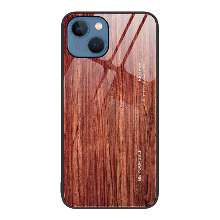 For iPhone 14 Wood Grain Glass Protective Case