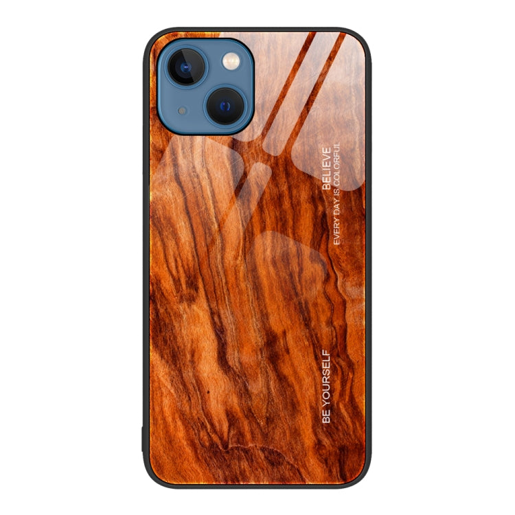 For iPhone 14 Wood Grain Glass Protective Case