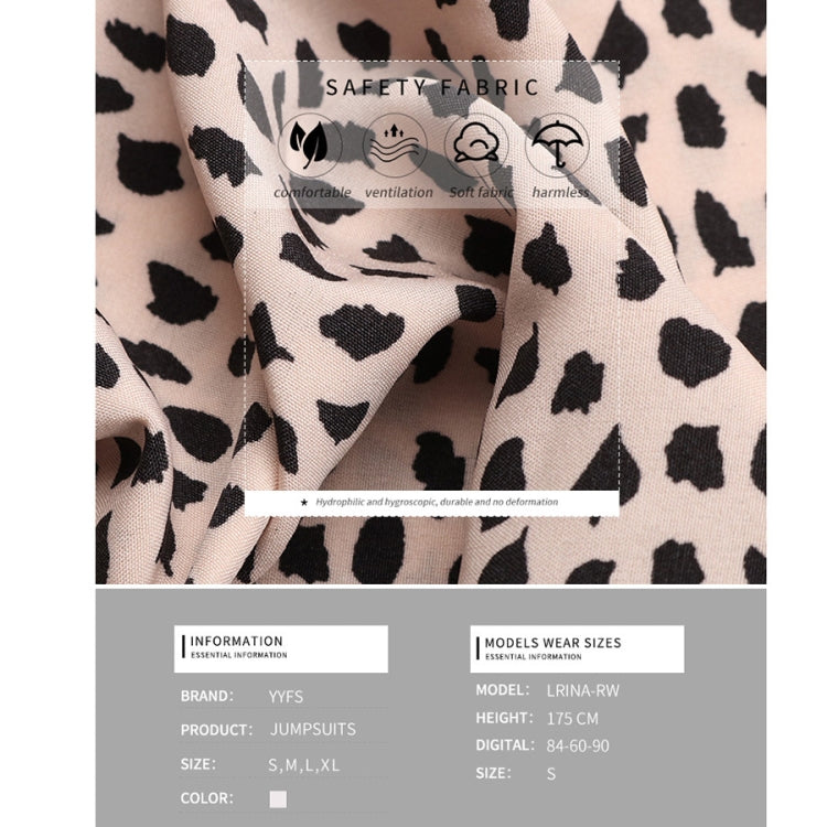 V Neck Straight-leg Leopard Print Jumpsuit, Size: