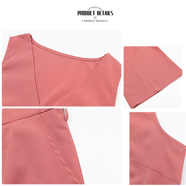 V-neck Front Button Seaside Women Sleeveless Casual Tie Jumpsuit, Size: