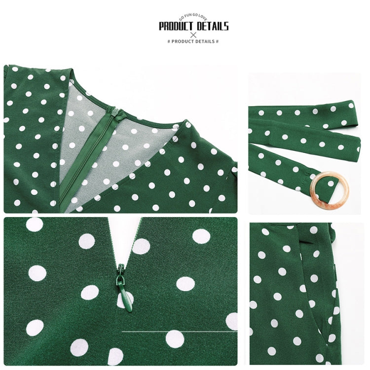 V-neck Slim Fit Waist Straight-leg Dot Print Jumpsuit, Size: