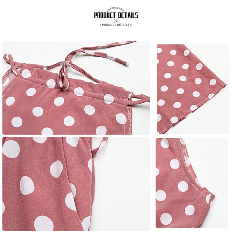 Loose Wide Leg Casual Tie Waist Dot Print Jumpsuit, Size: