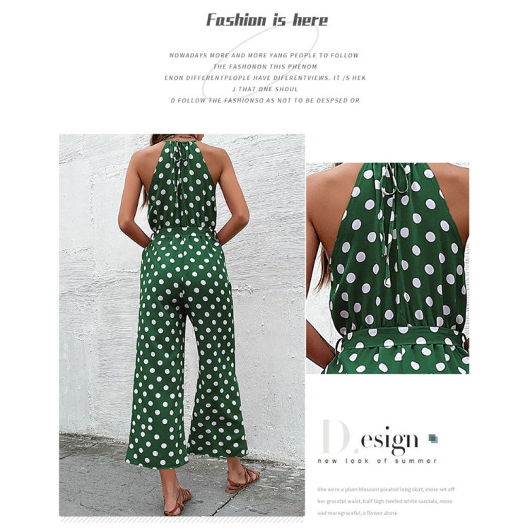 Loose Wide Leg Casual Tie Waist Dot Print Jumpsuit, Size: