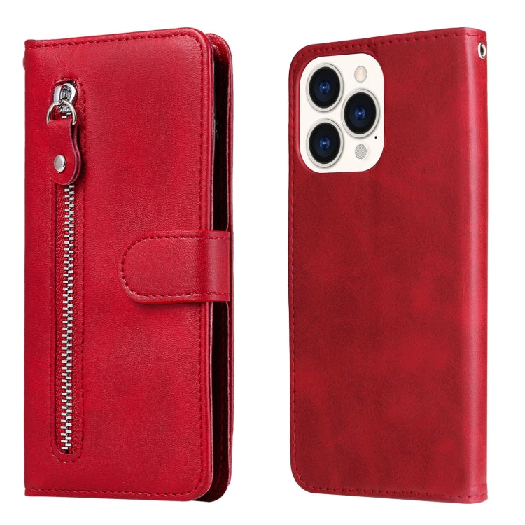 For iPhone 14 Pro Max Fashion Calf Texture Zipper Horizontal Flip Leather Phone Case