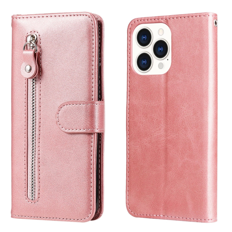 For iPhone 14 Pro Max Fashion Calf Texture Zipper Horizontal Flip Leather Phone Case