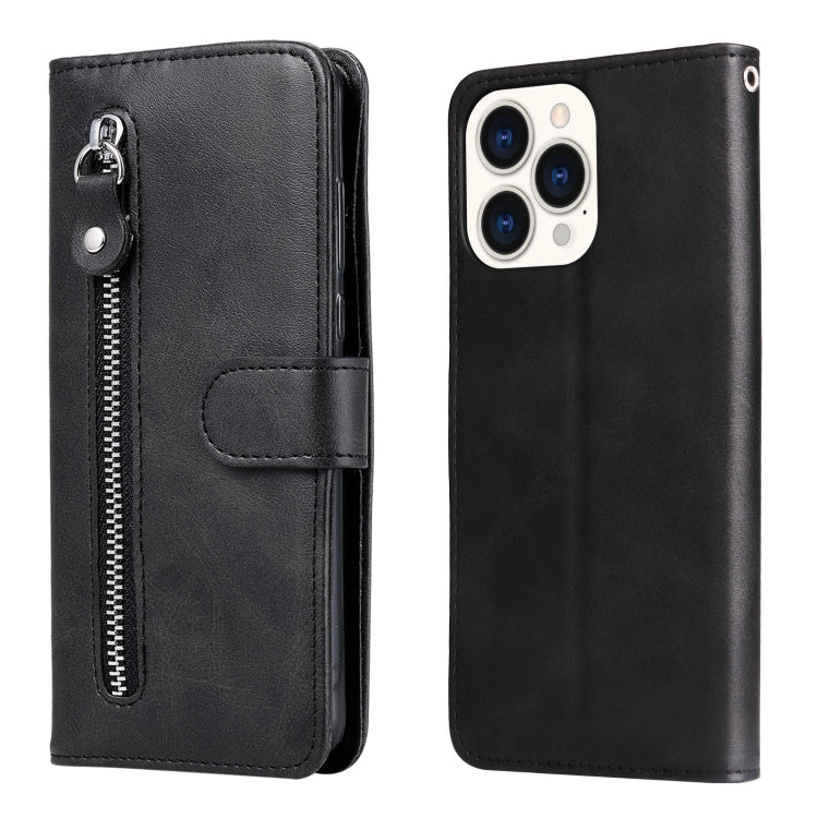 For iPhone 14 Pro Max Fashion Calf Texture Zipper Horizontal Flip Leather Phone Case