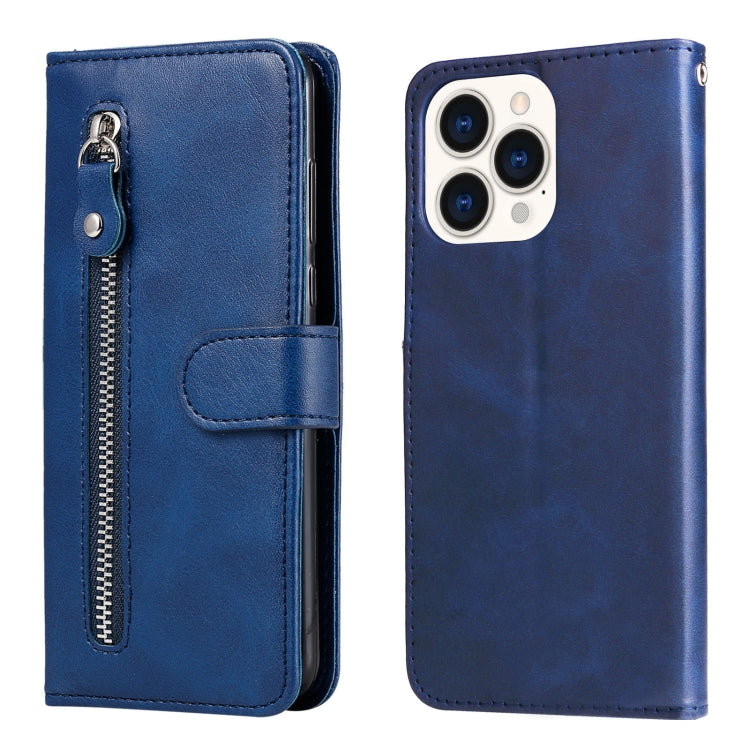 For iPhone 14 Pro Max Fashion Calf Texture Zipper Horizontal Flip Leather Phone Case