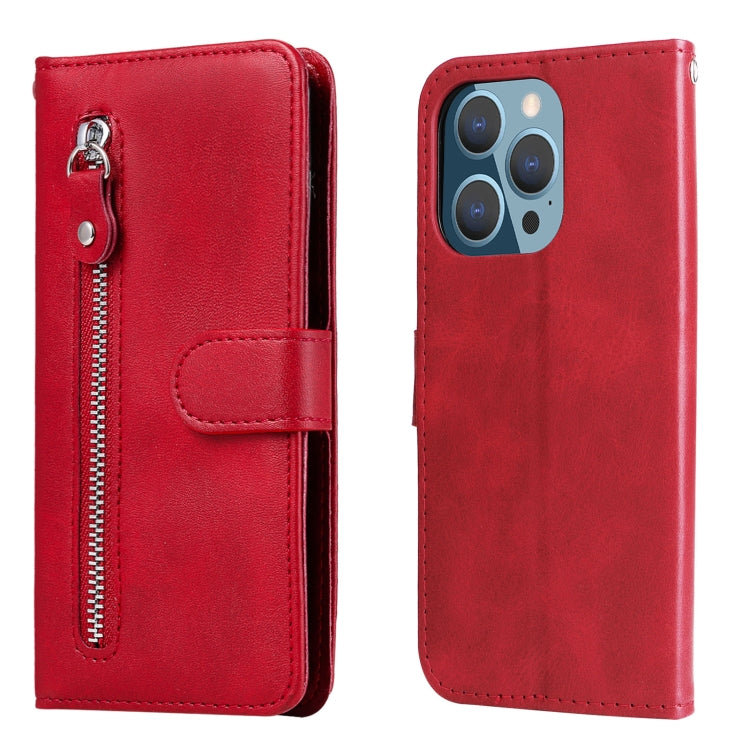 For iPhone 14 Pro Fashion Calf Texture Zipper Horizontal Flip Leather Phone Case