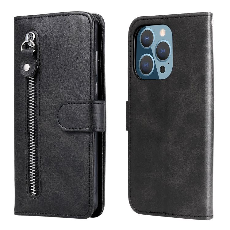 For iPhone 14 Pro Fashion Calf Texture Zipper Horizontal Flip Leather Phone Case