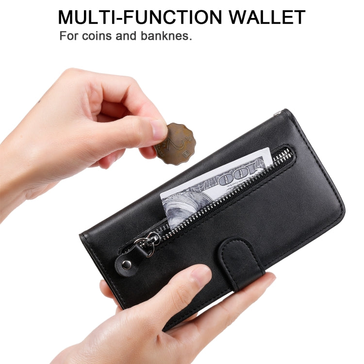 For iPhone 14 Pro Fashion Calf Texture Zipper Horizontal Flip Leather Phone Case