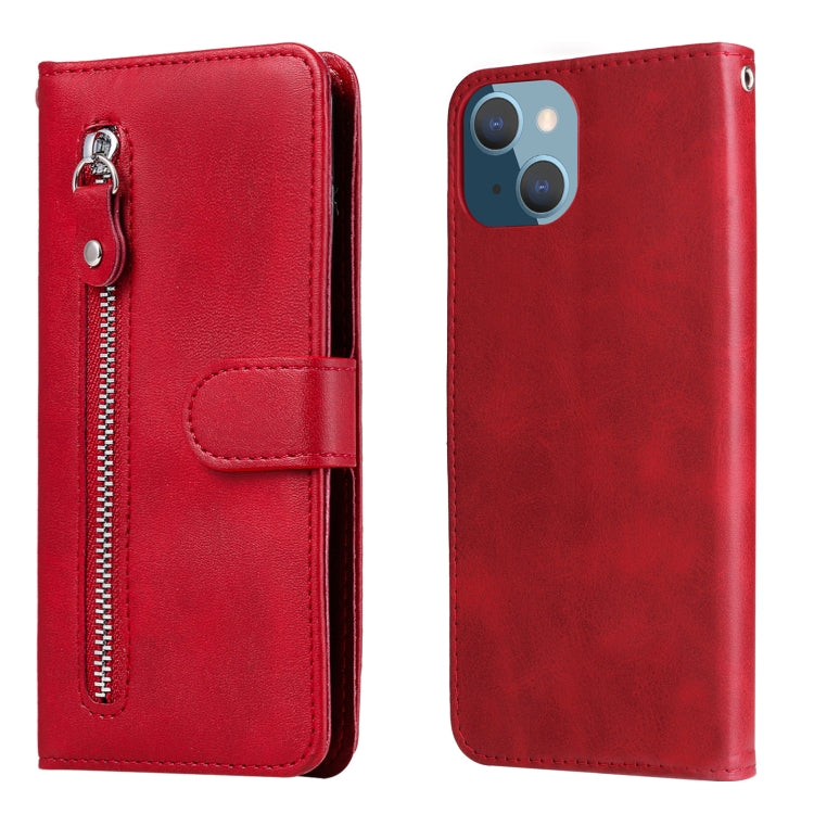 For iPhone 14 Plus Fashion Calf Texture Zipper Horizontal Flip Leather Phone Case
