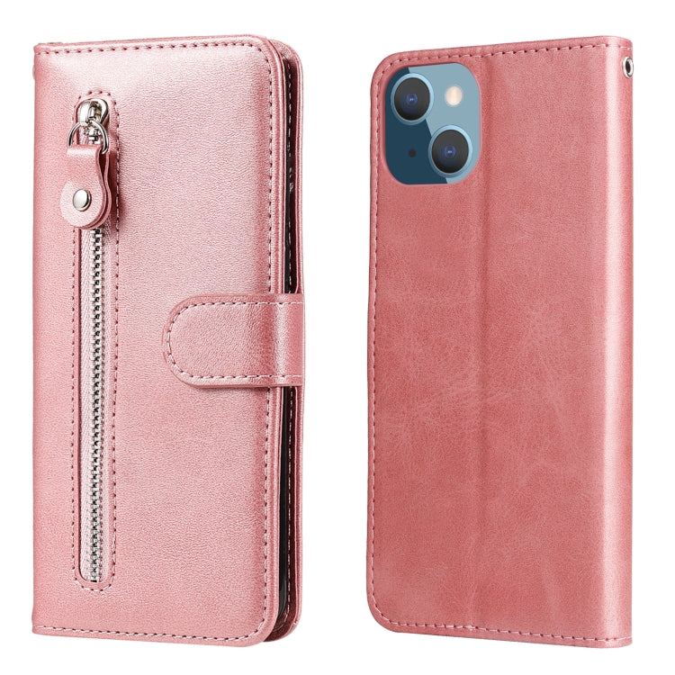 For iPhone 14 Plus Fashion Calf Texture Zipper Horizontal Flip Leather Phone Case