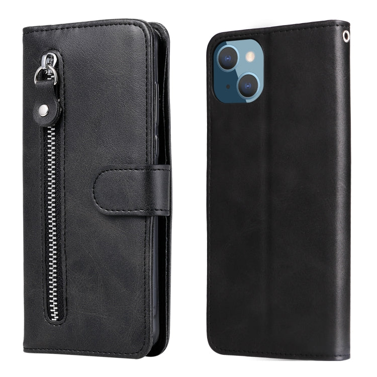 For iPhone 14 Plus Fashion Calf Texture Zipper Horizontal Flip Leather Phone Case