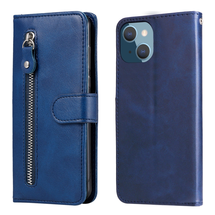 For iPhone 14 Plus Fashion Calf Texture Zipper Horizontal Flip Leather Phone Case