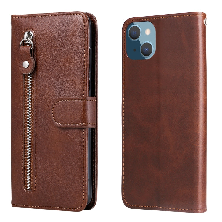 For iPhone 14 Plus Fashion Calf Texture Zipper Horizontal Flip Leather Phone Case